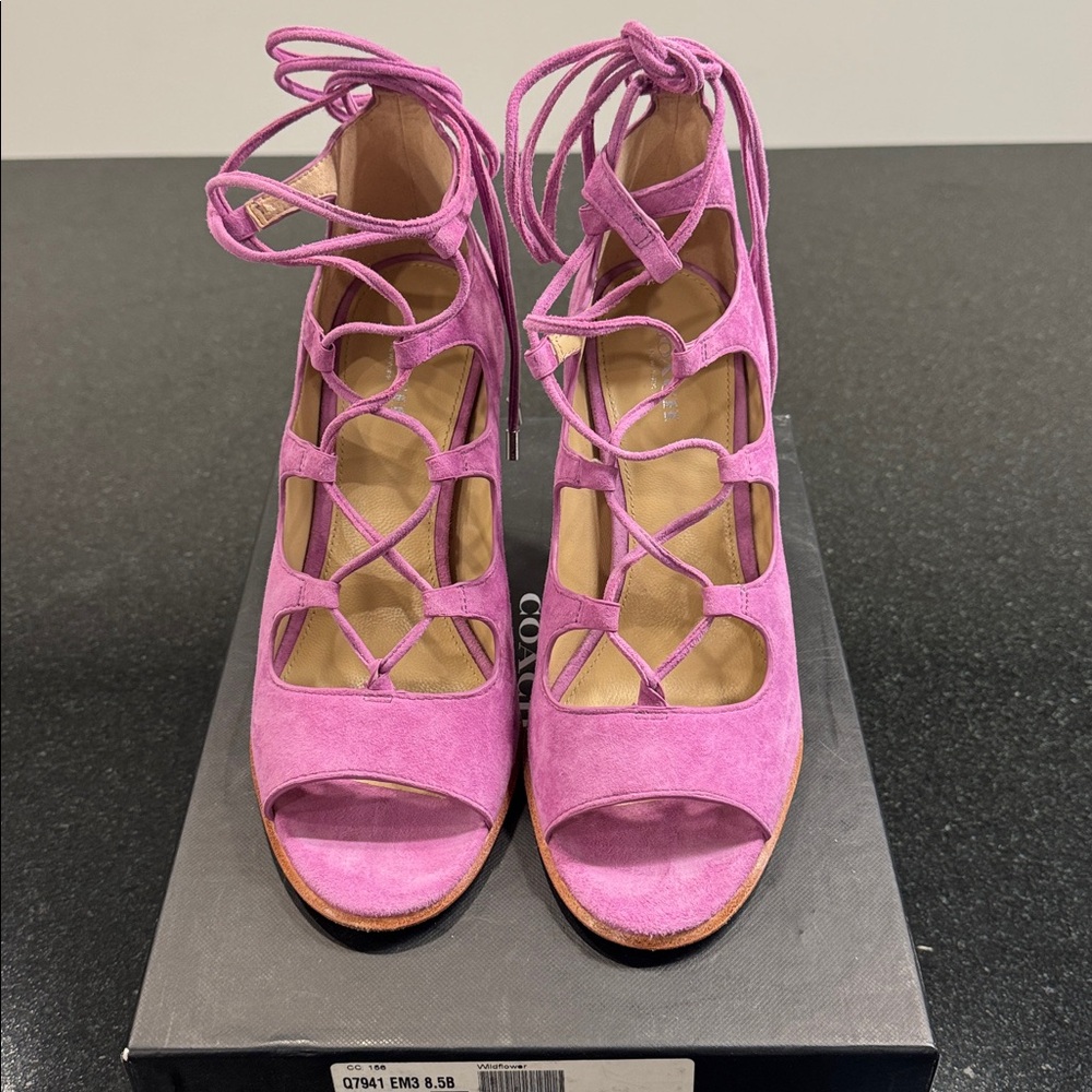 Coach Women's Wildflower Pink Lace-Up Kira Heels 8.5 - Picture 2 of 5